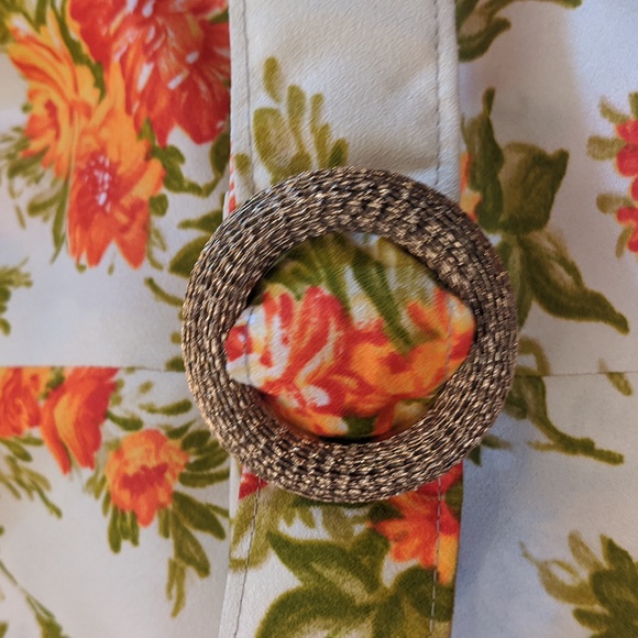 Vintage 1970's handmade orange floral matching skirt, shirt and belt - Picture 9 of 10